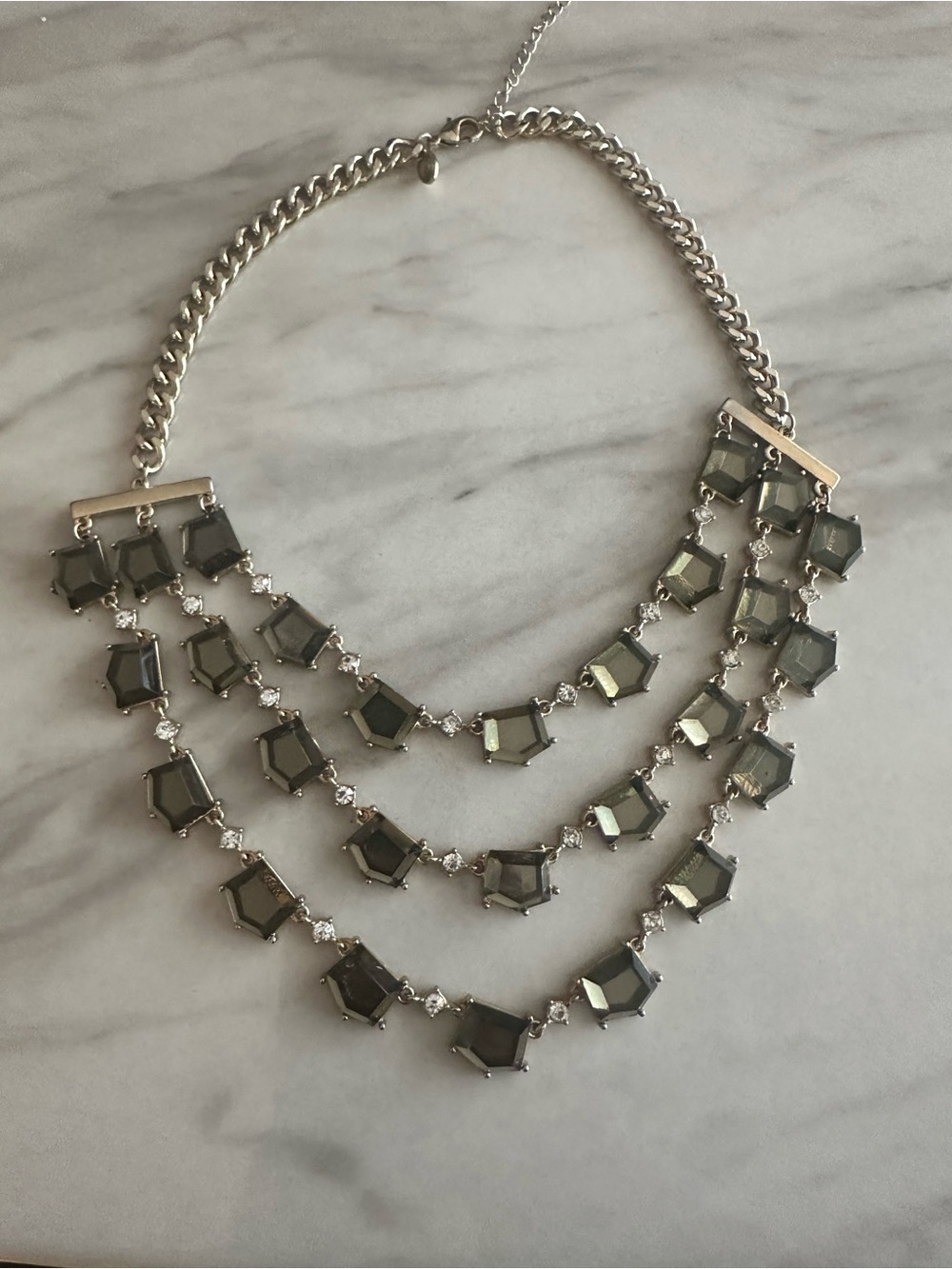 Gold Greenish-Gray & Sparkle Multi-Strand Statement Necklace